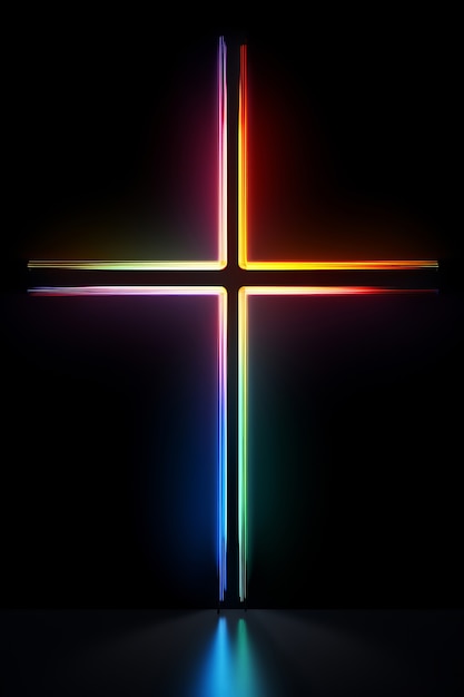 Free photo 3d cross with neon lights