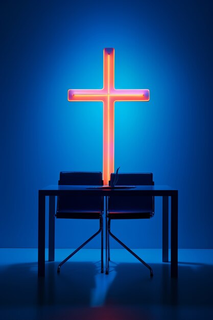 3d cross with neon lights