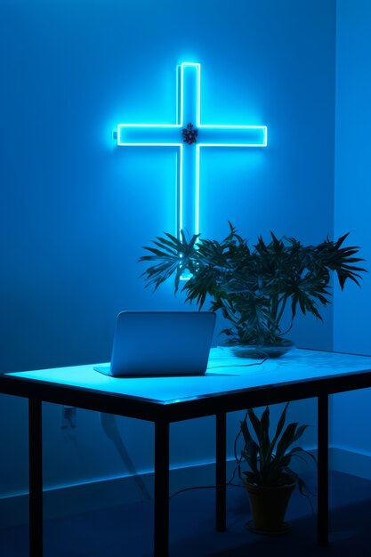 3d cross with neon lights