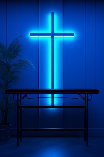 3d cross with neon lights