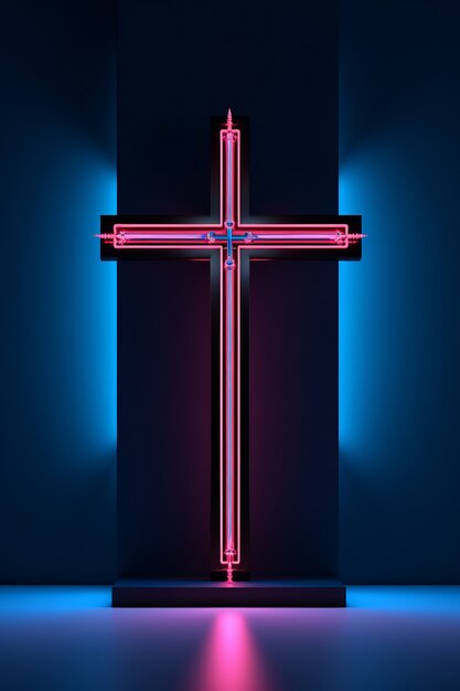 3d cross with neon lights