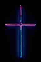 Free photo 3d cross with neon lights