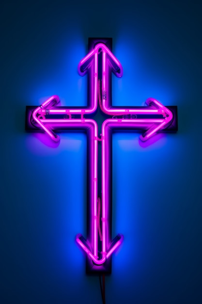 Free photo 3d cross with neon lights