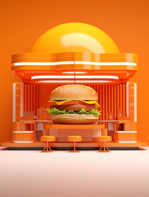 Free photo 3d delicious burger on bright light podium