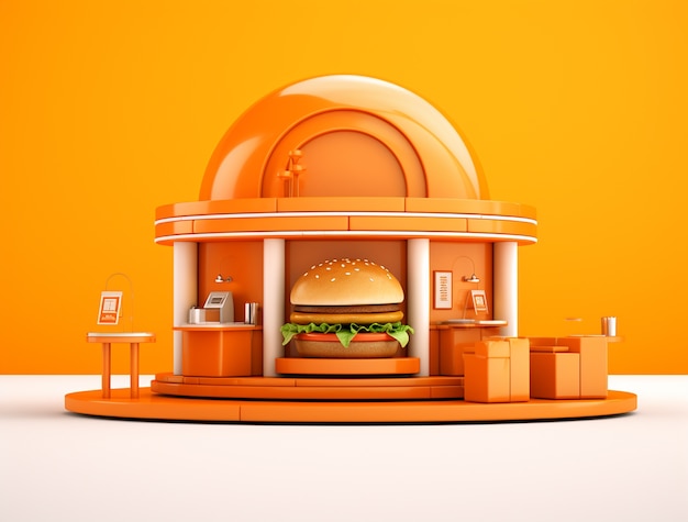 3d delicious burger on bright light podium