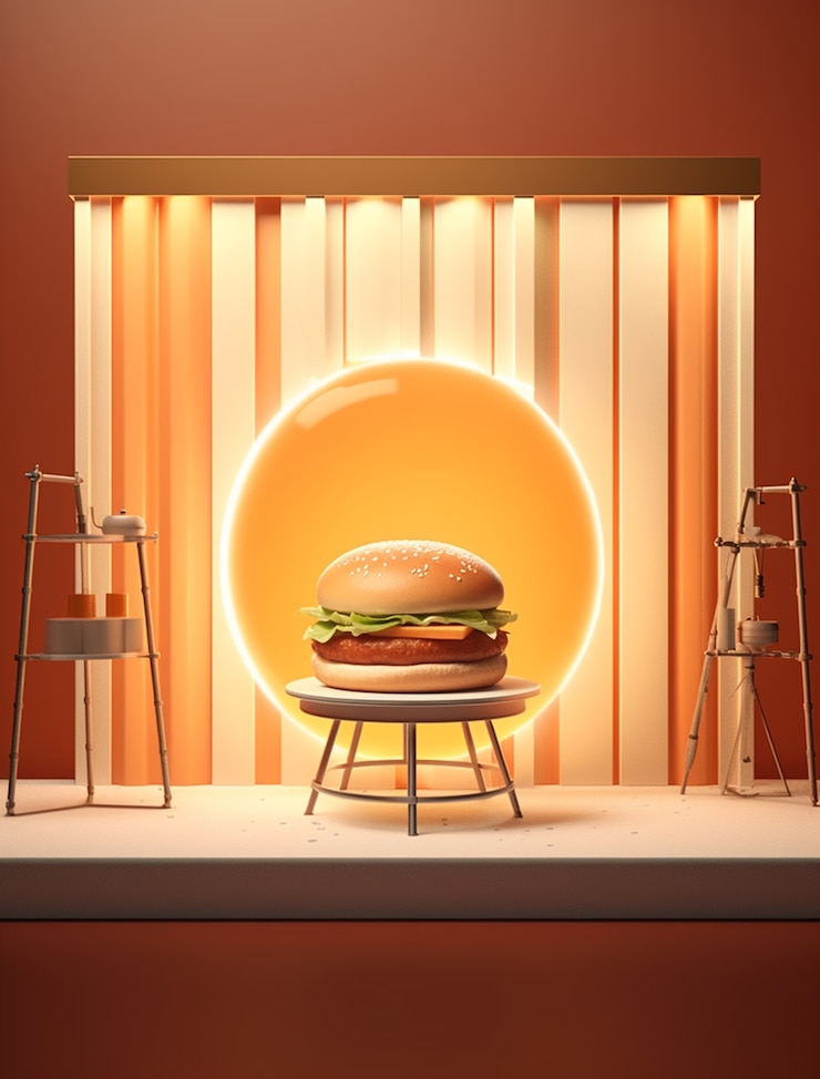 무료 Photo 밝은 빛 연단에 3d 맛있는 버거