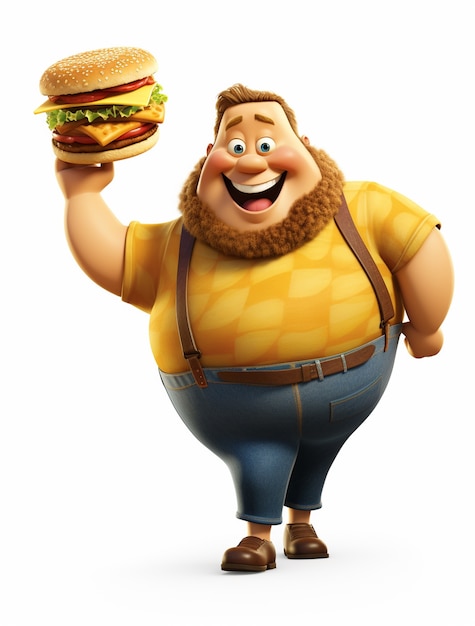 3d delicious burger with excited man