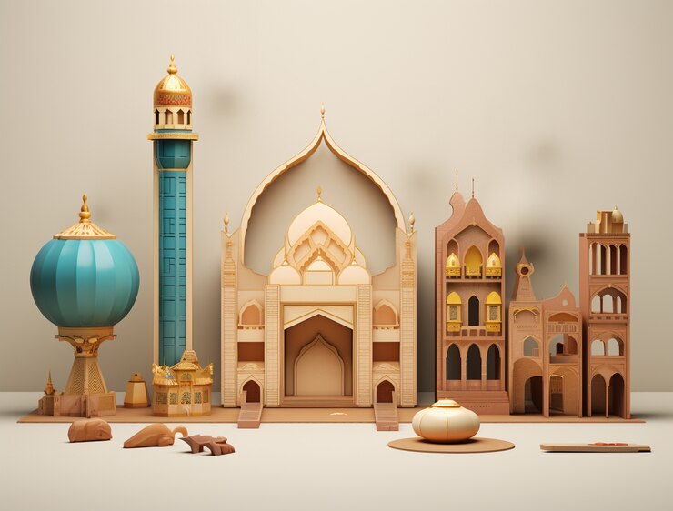 無料Photo イスラム教のラマダンの祝賀のためのアラビアの宮殿の3d描写