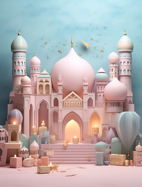 Free photo 3d depiction of arabic palace for islamic ramadan celebration