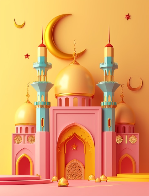 Foto gratuita rappresentazione 3d del palazzo arabo per la celebrazione islamica del ramadan