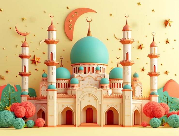 無料Photo イスラム教のラマダンの祝賀のためのアラビアの宮殿の3d描写