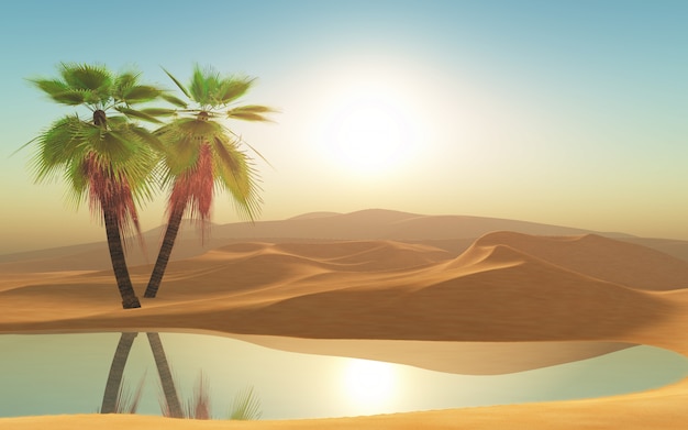 3d пустыня и пальмы