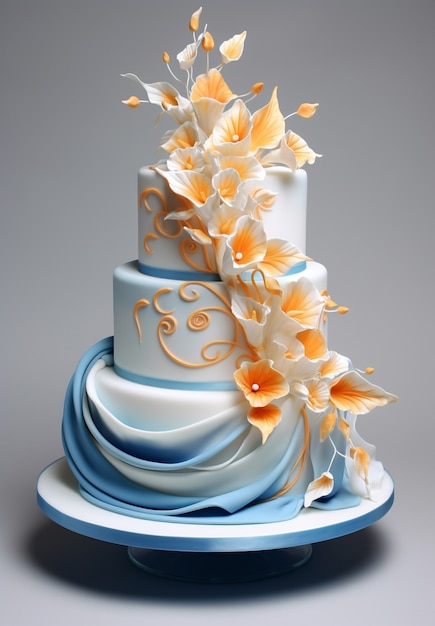 無料写真 美味しい結婚式のケーキのための3dデザイン