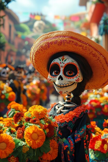 3d dia de muertos cartoon style illustration