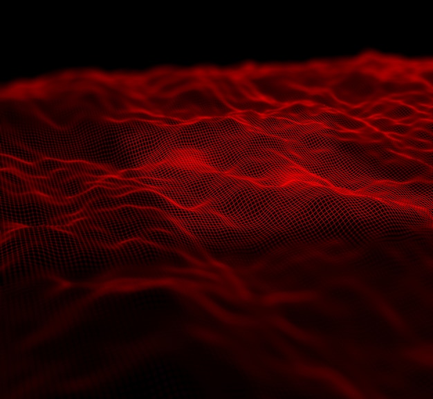 3D digital landscape background with flowing grid with shallow focus