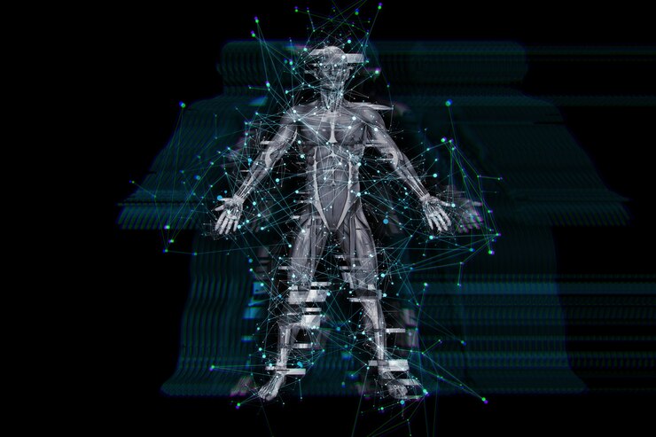 Free Photo 3d digital technology background with glitch effect on male medical figure