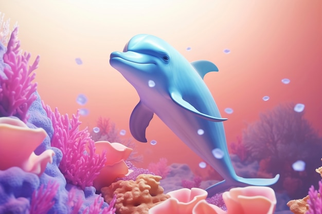 Foto gratuita delfino 3d nell'oceano