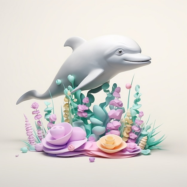 Free photo 3d dolphin with plants