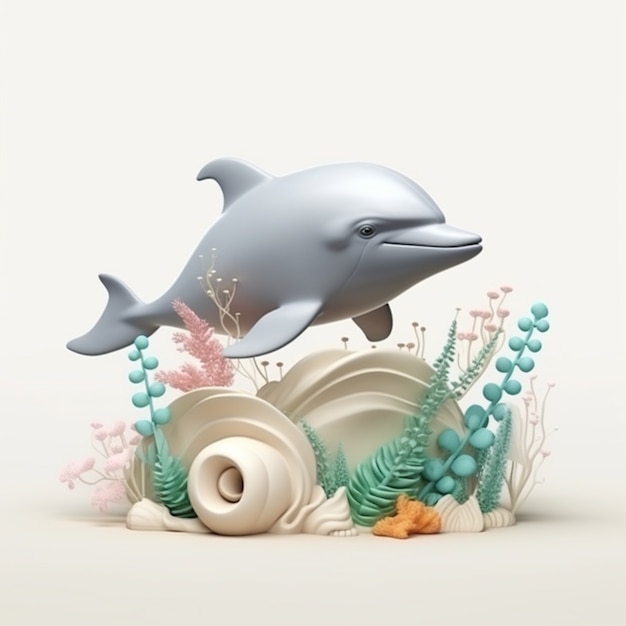 Бесплатное фото Дельфин с растениями