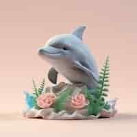 Free photo 3d dolphin with plants