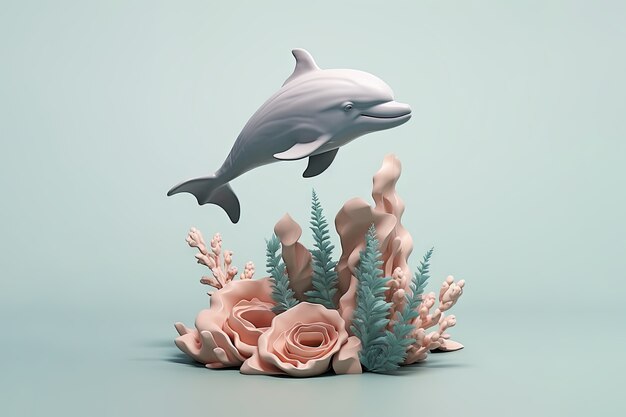 Free photo 3d dolphin with plants