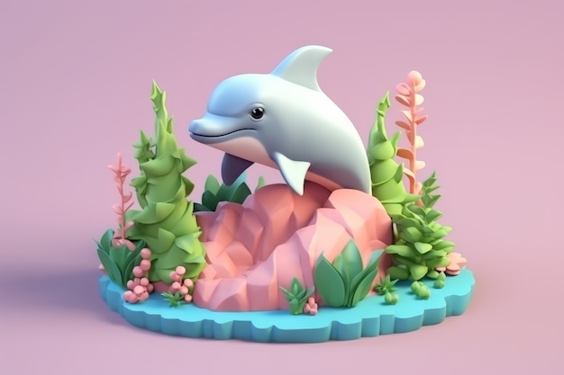 Free photo 3d dolphin with plants