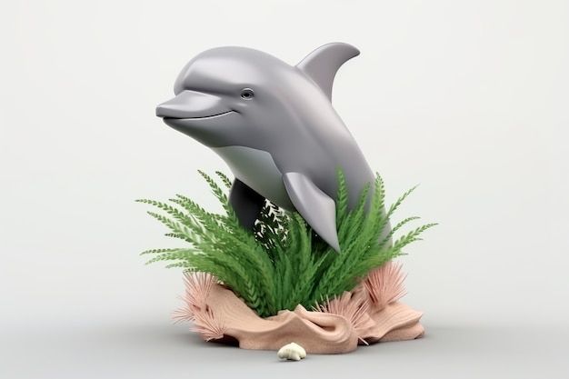 Free photo 3d dolphin with plants