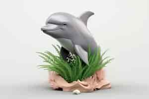 Free photo 3d dolphin with plants