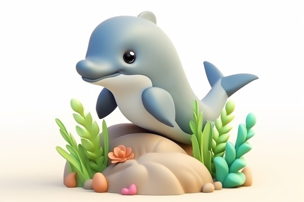 Free photo 3d dolphin with plants