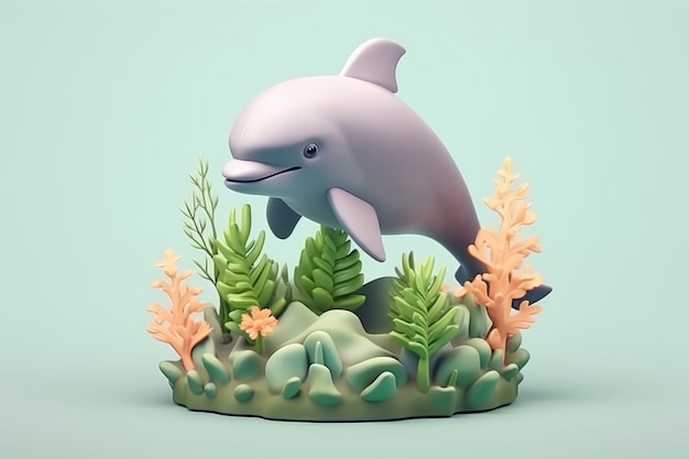 Free photo 3d dolphin with plants