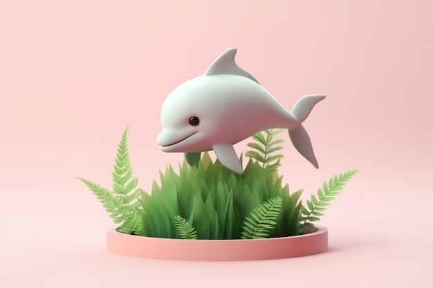 Free photo 3d dolphin with plants