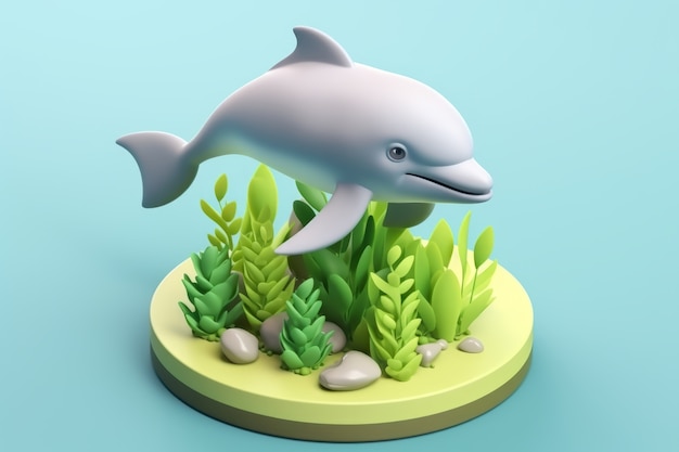 Free photo 3d dolphin with plants