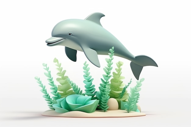 Free photo 3d dolphin with plants