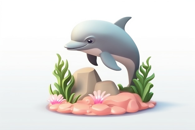 Free photo 3d dolphin with plants