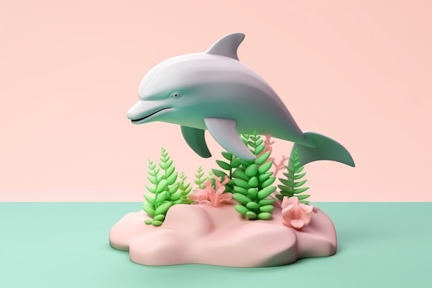 Free photo 3d dolphin with plants
