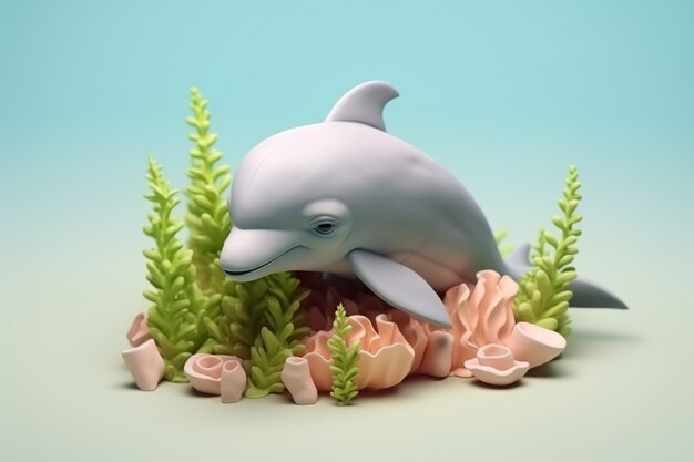 3d dolphin with plants