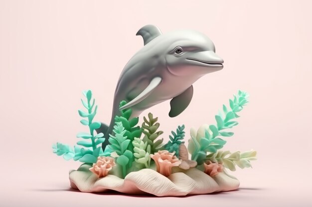 Дельфин с растениями