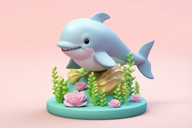 3d dolphin with plants