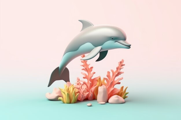 3d dolphin with plants