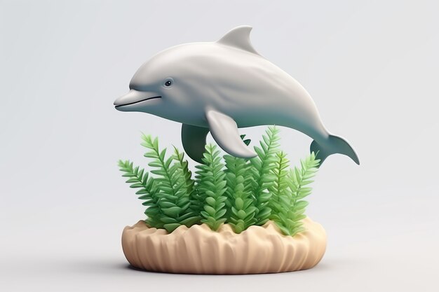 3d dolphin with plants