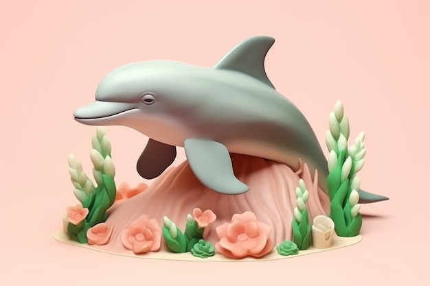 Free photo 3d dolphin with plants