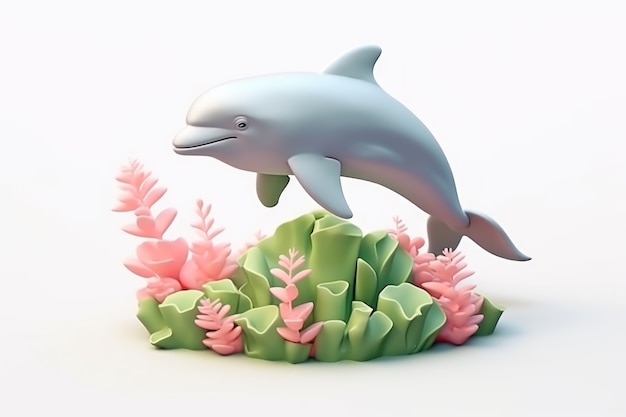 Free photo 3d dolphin with plants