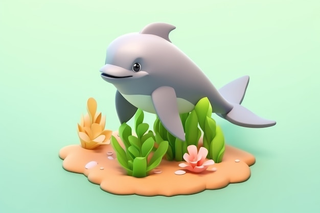 Free photo 3d dolphin with plants