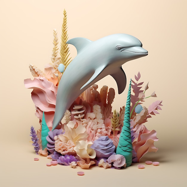 3d dolphin with plants