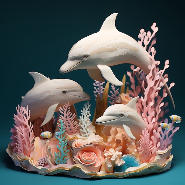 3d dolphin with plants