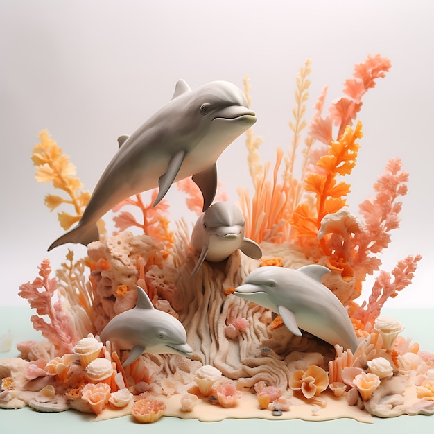 Free photo 3d dolphin with plants