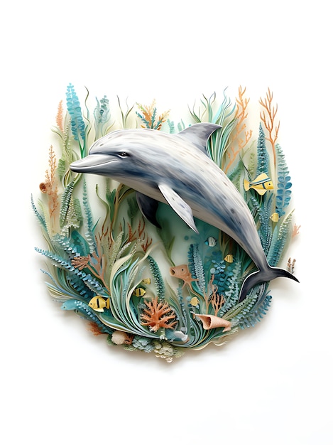 3d dolphin with plants