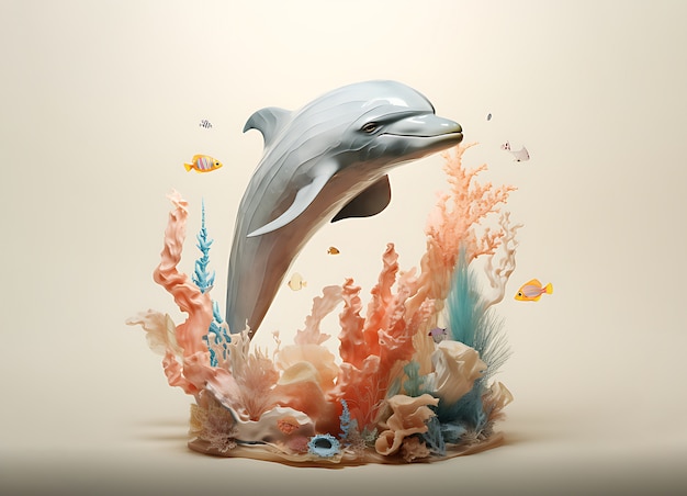 Free photo 3d dolphin with plants