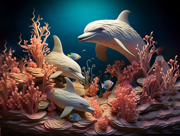 3d dolphin with plants