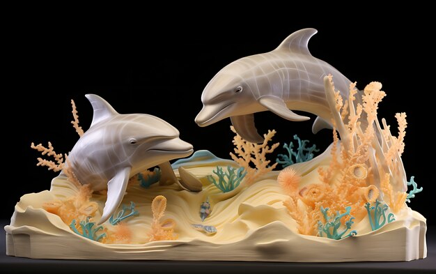 3d dolphin with plants